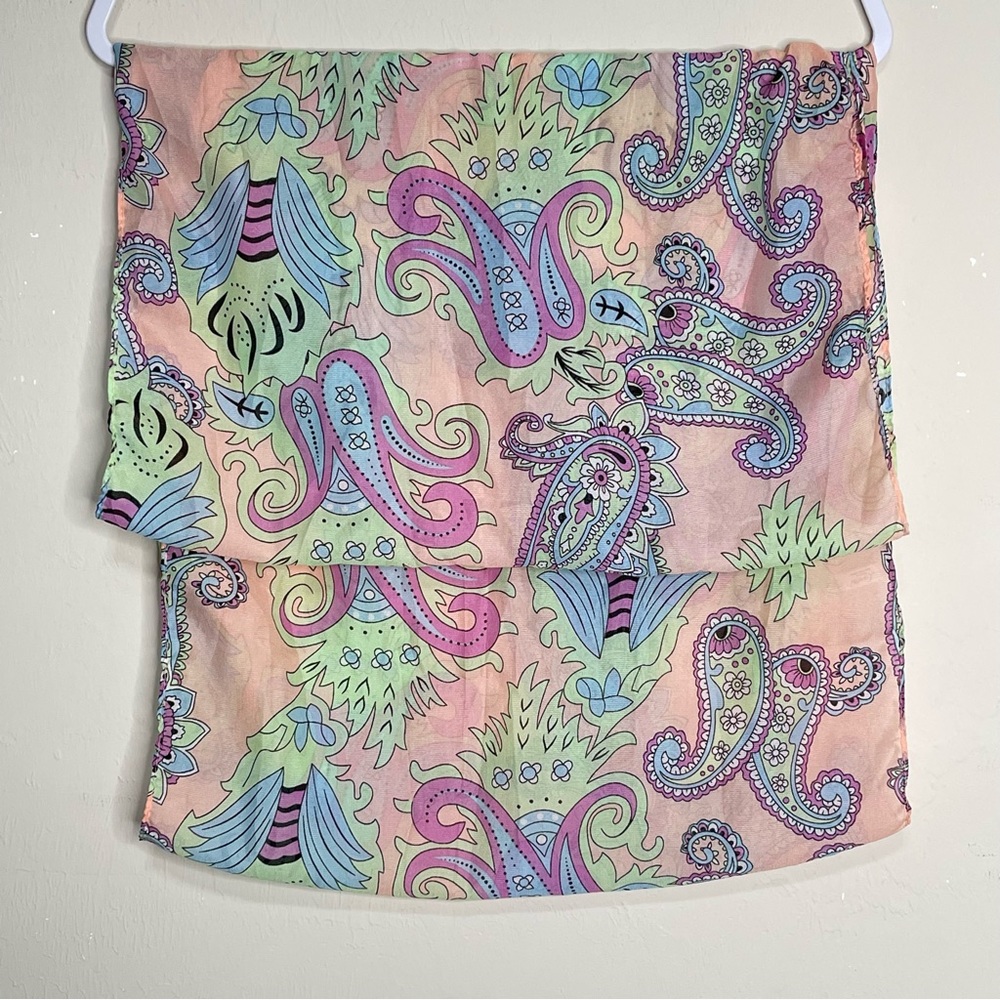 Lavello Chiffon Infinity Scarf Paisley Pastel Pink Lightweight Spring Summer - Picture 6 of 8